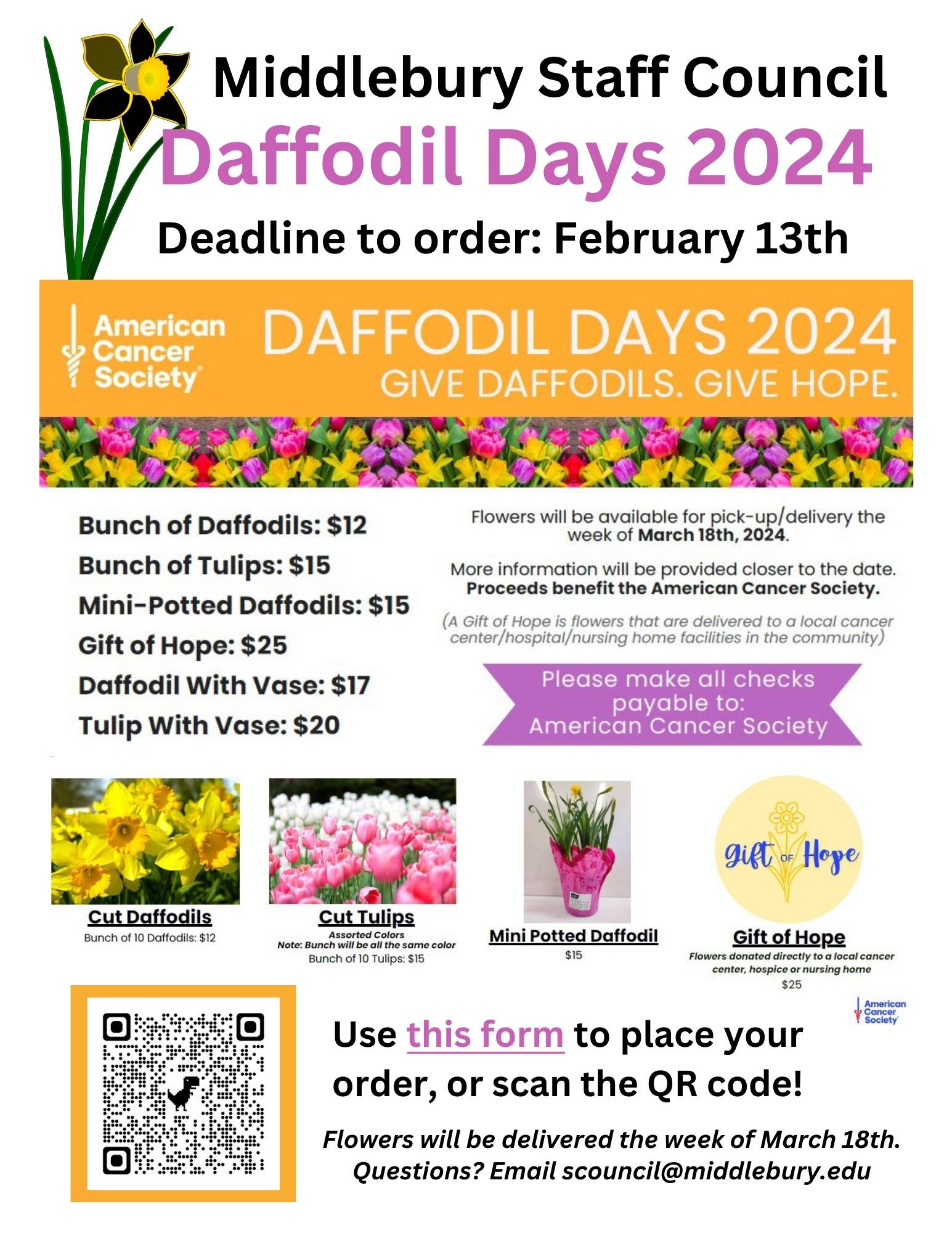 Staff Council Presents Daffodil Days 2024! Middlebury